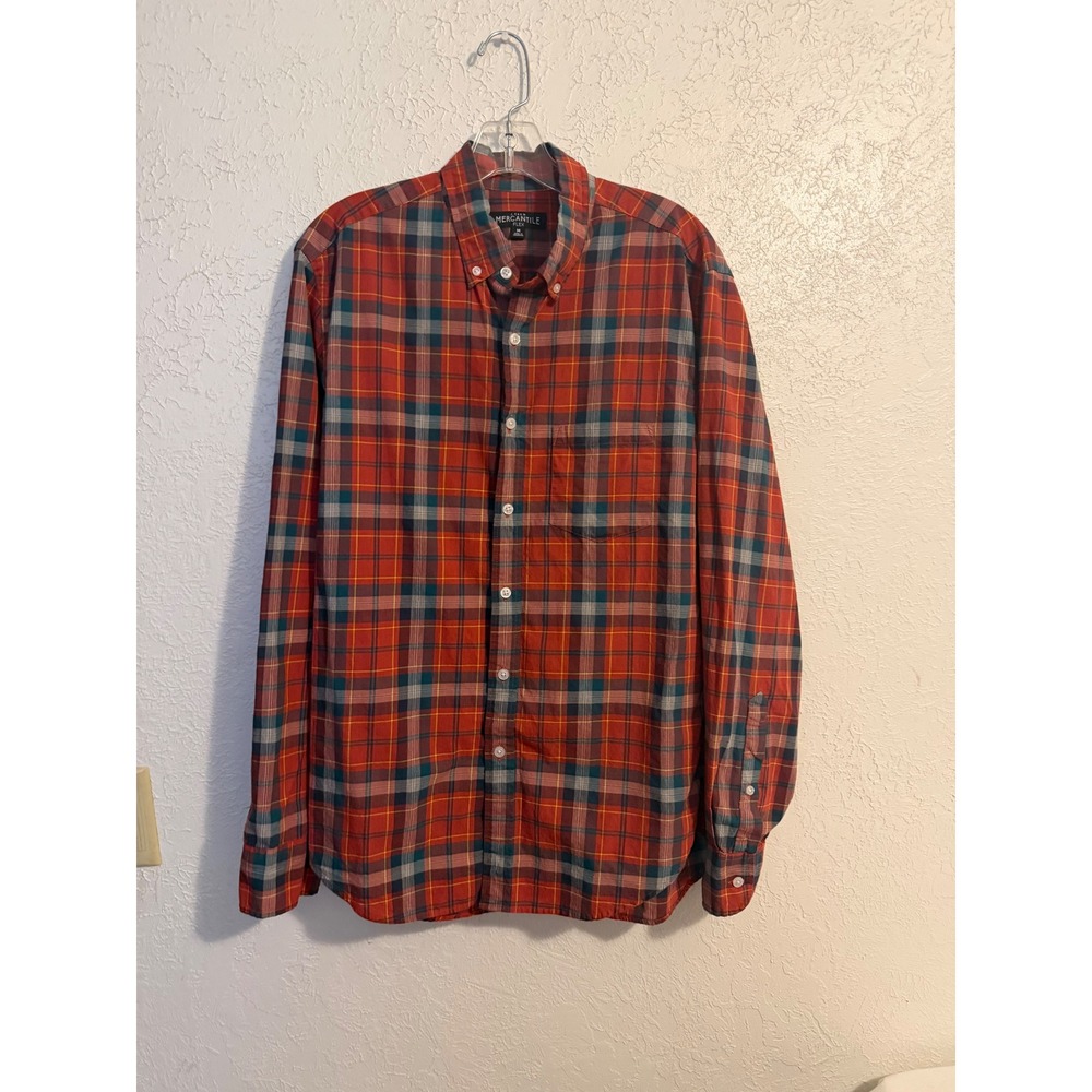 J.Crew Mercantile Flex Plaid Button Down Shirt Red Navy Blue Mens Medium M